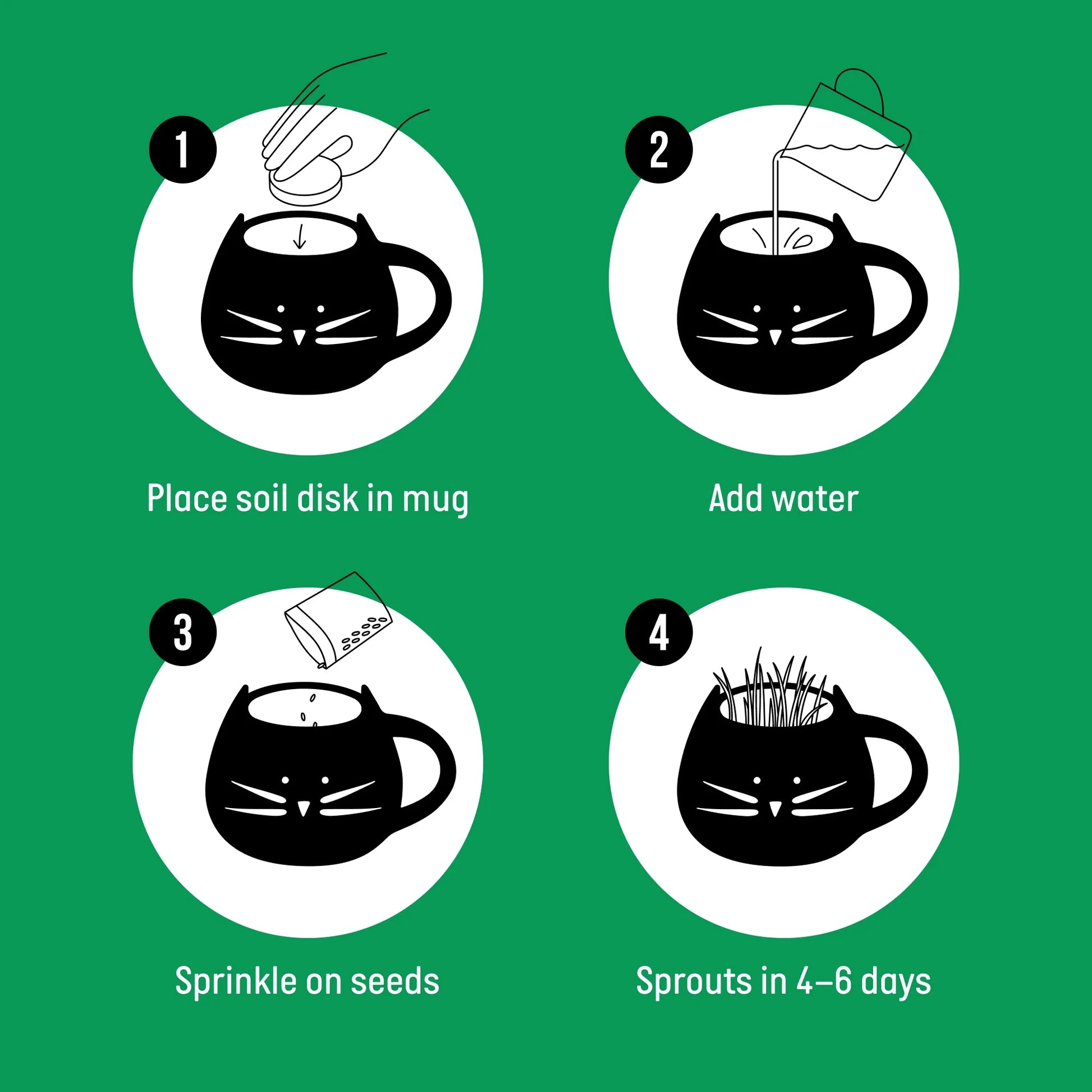 Black cat ceramic planter mug for growing fresh cat grass indoors