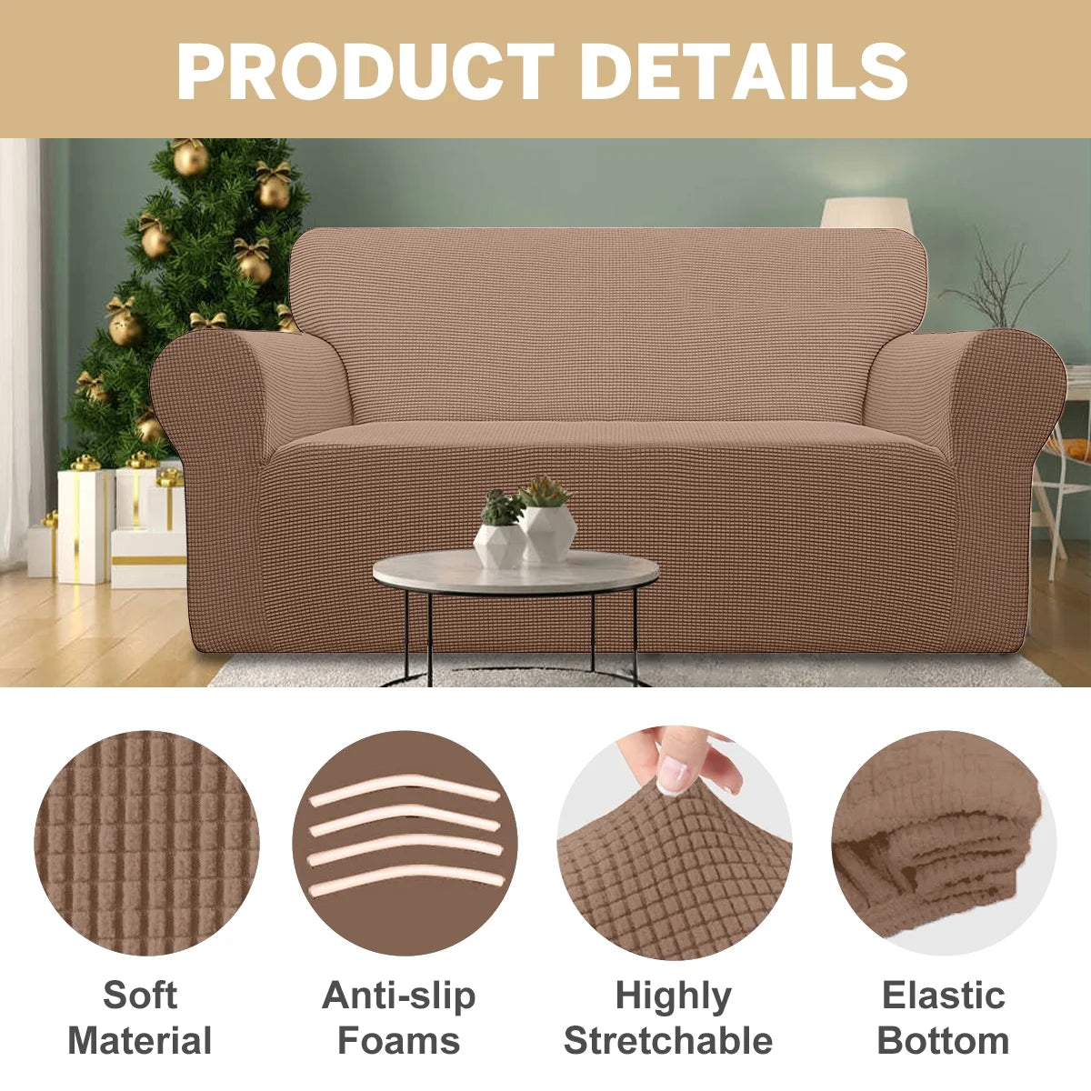 100% Waterproof Sofa Cover Non Slip Couch Cover Stretch Slipcover Leakproof Couch Protector for Kids Dogs Cats Pets, Light Coffee, Oversized Sofa