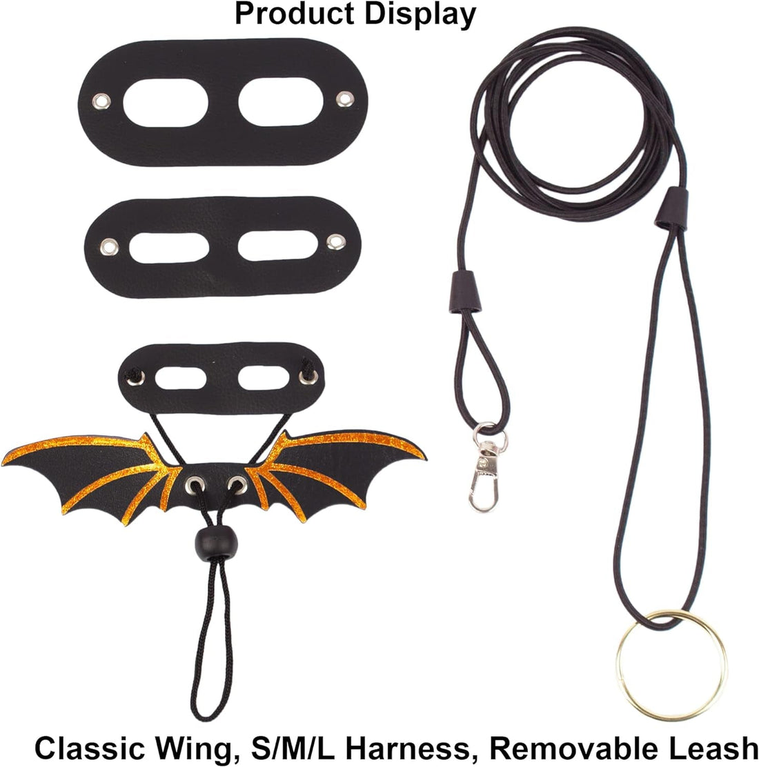 Bearded Dragon Leash Harness, 3 Size Pack Black Lizard Wing Harness with Removable Leash for Bearded Dragon Lizard Reptiles - PetOhPets
