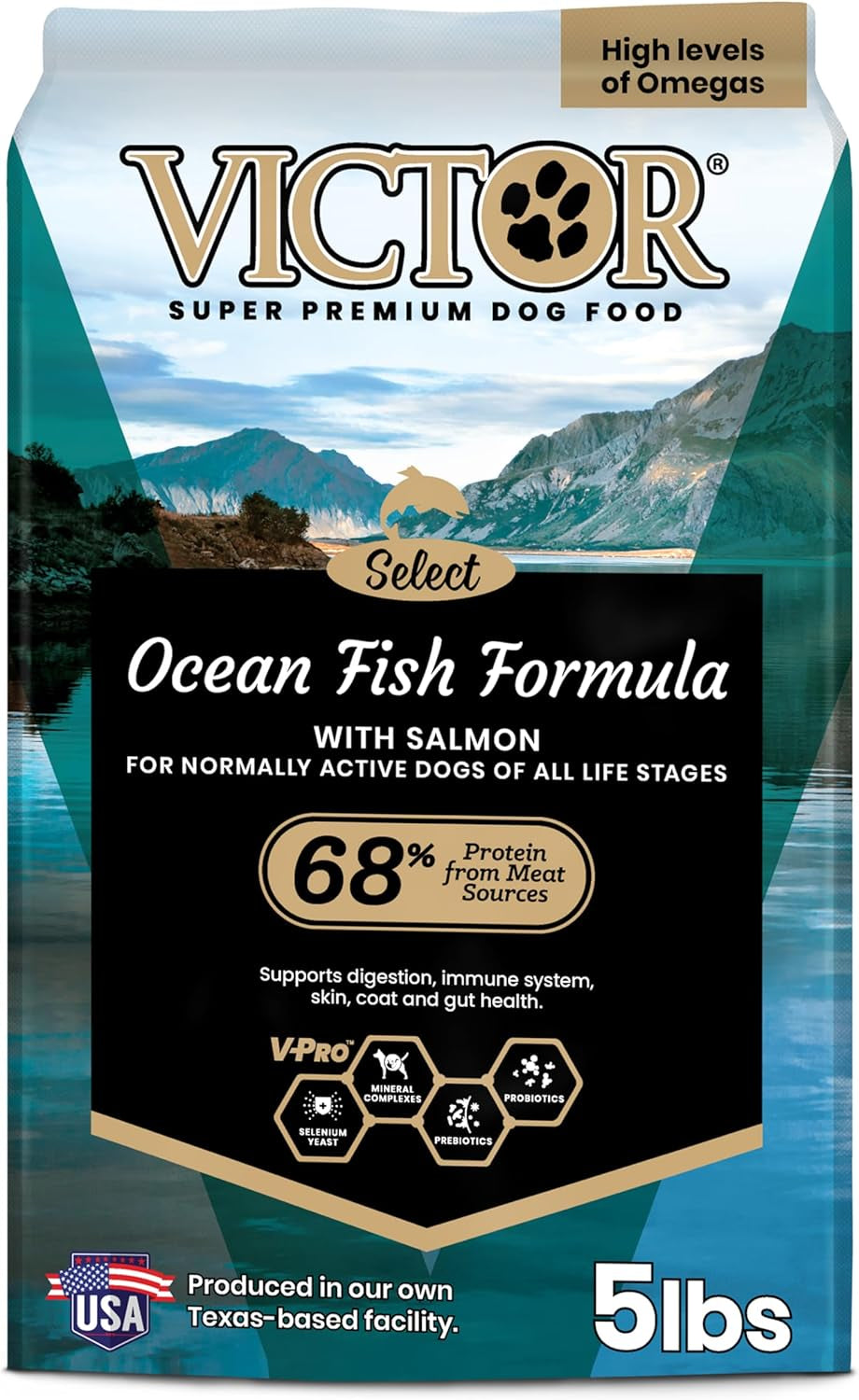 Super Premium Dog Food – Select Ocean Fish Formula with Salmon – Omega-3 and Omega-6 Enriched Gluten-Free Dry Kibble for All Normally Active Dogs of All Life Stages, 5Lbs