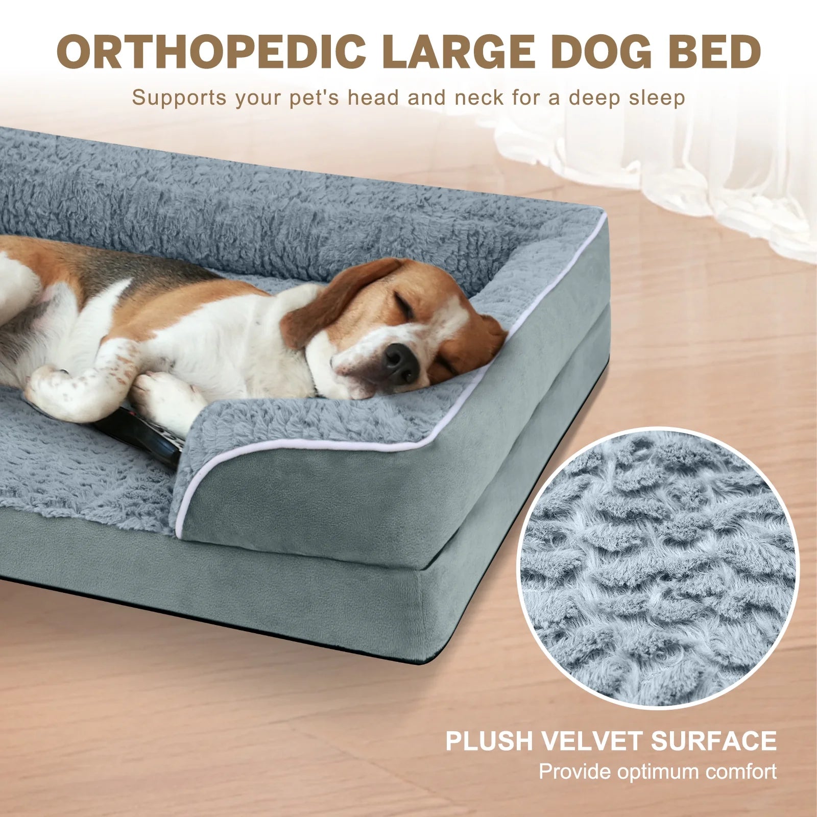 Large Dog Bed for Extra Large Dogs Waterproof Orthopedic Dog Sofa Bed Non Slip Pet Couch with Removable Washable Cover Supportive Foam M to XXL, Gray