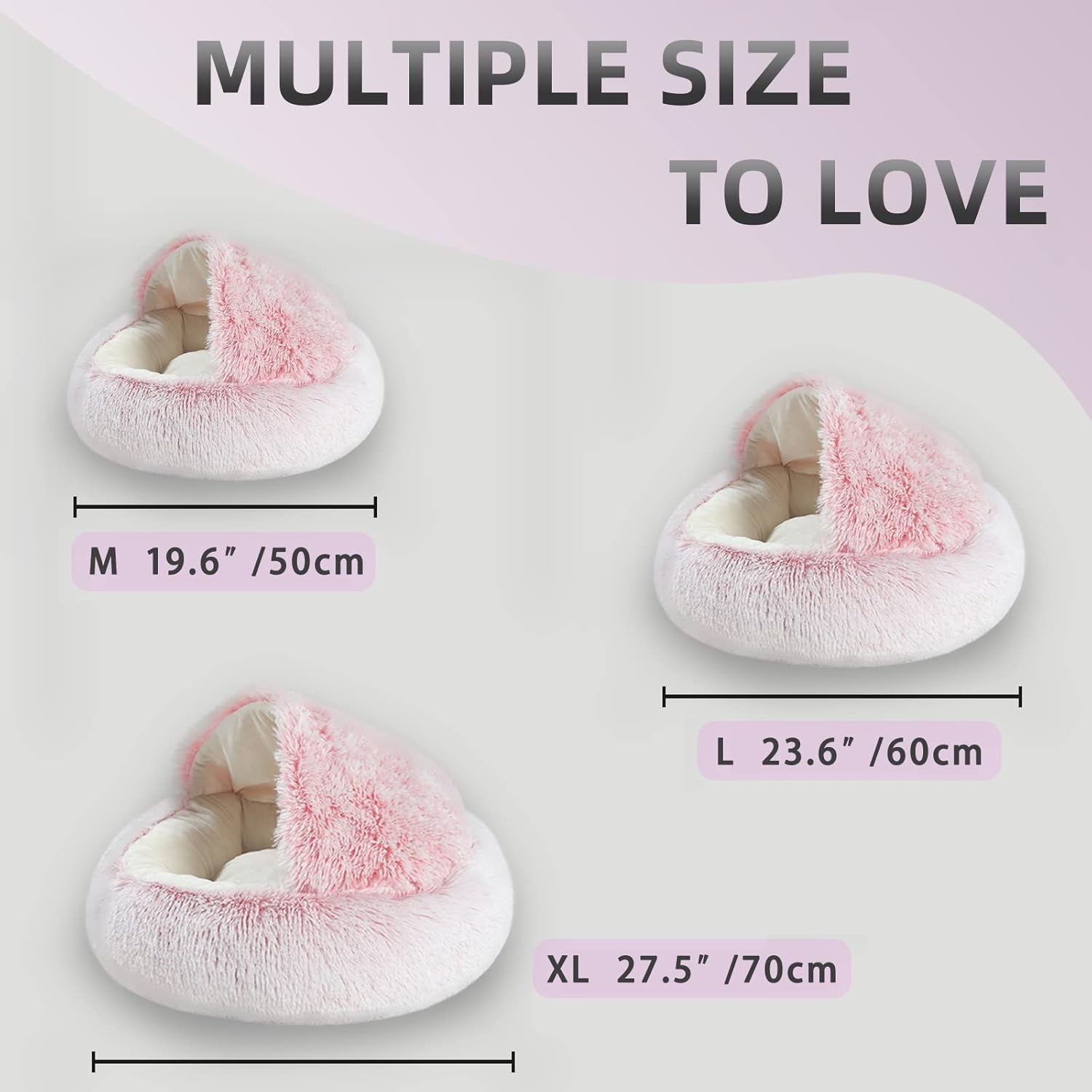 Dog Bed Cuddle Cat Bed Donut Small Pet Medium Cover Washable Clearance Snuggler Soft Plush Attached Blanket round (23.6In Pink)