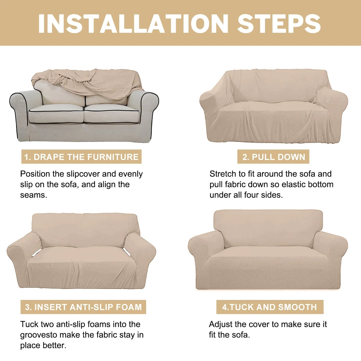 100% Waterproof Sofa Cover Non Slip Couch Cover Stretch Slipcover Leakproof Couch Protector for Kids Dogs Cats Pets, Taupe, Sofa