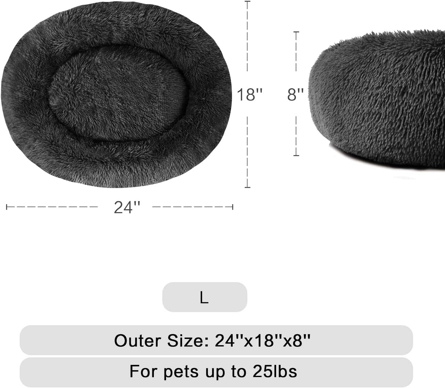Calming Dog & Cat Bed, Donut Cuddler - round Bed for Small to Large Dogs & Cats, Raised Rim, Machine Washable (Up to 25/35/55/100Lbs) - PetOhPets