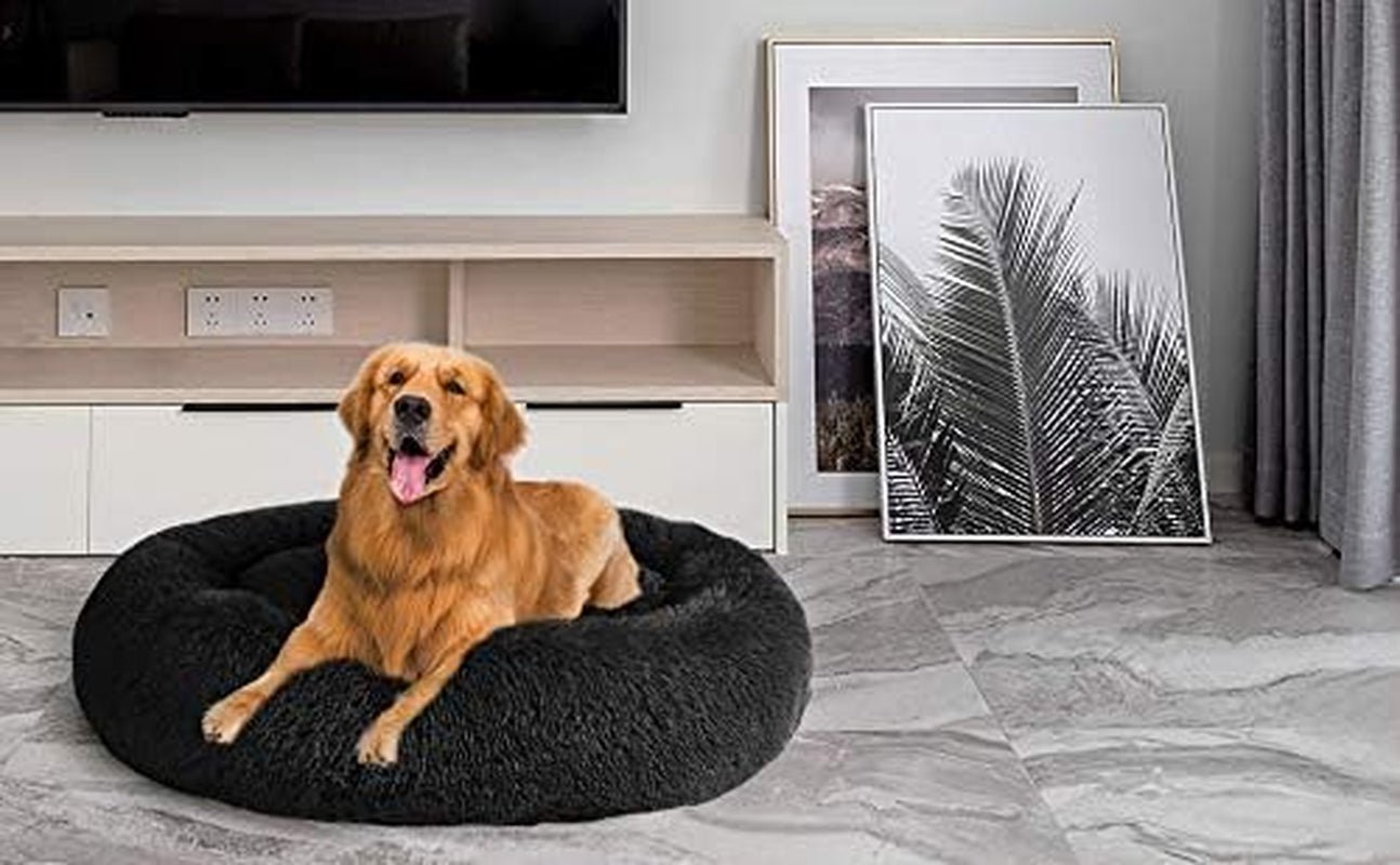 Calming Dog & Cat Bed, Donut Cuddler - round Bed for Small to Large Dogs & Cats, Raised Rim, Machine Washable (Up to 25/35/55/100Lbs) - PetOhPets