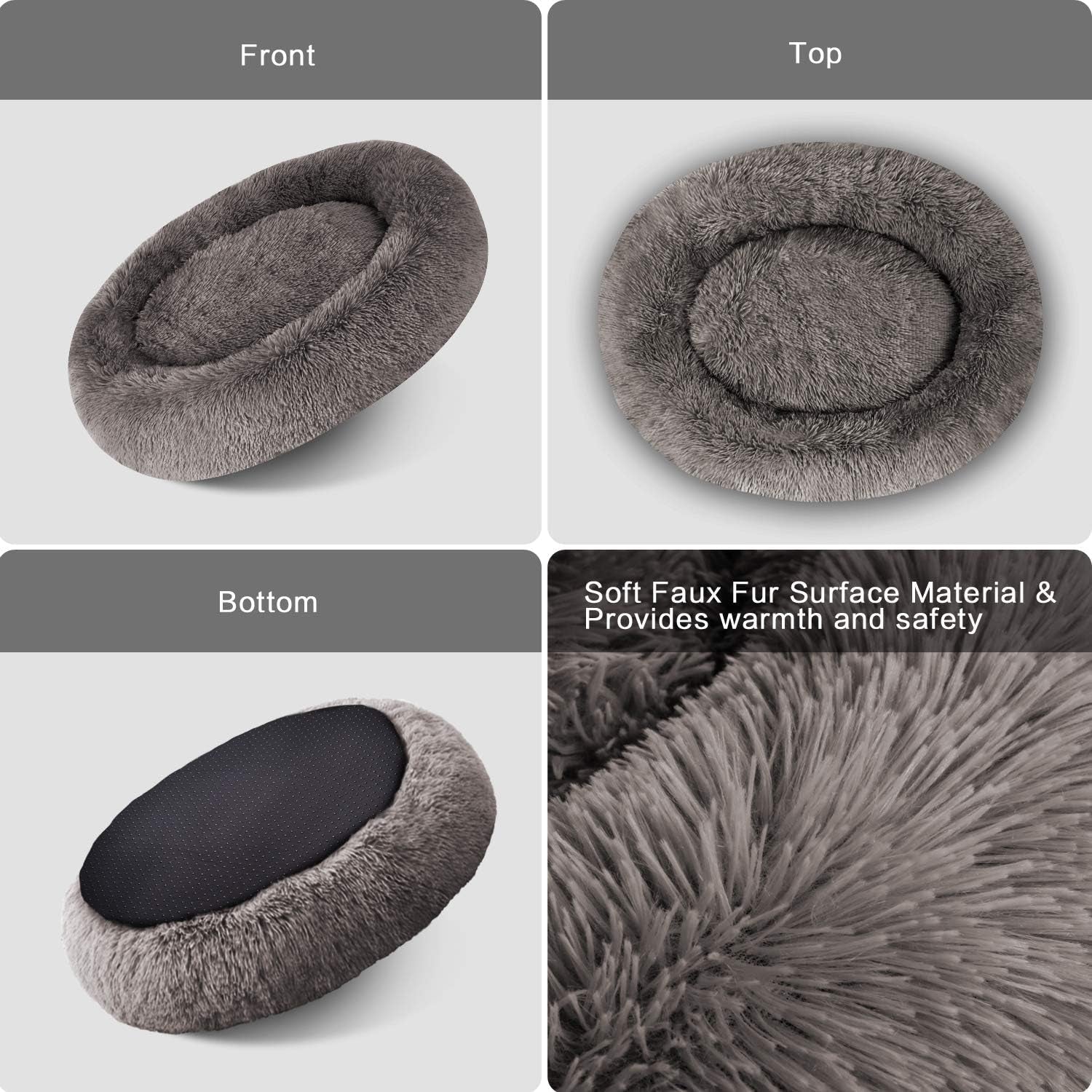 Calming Donut Pet Bed, Faux Fur Self - Warming Cuddler, Comfortable round Plush Dog & Cat Beds for Large, Medium Dogs and Cats (24''/32''/36''/44'') - PetOhPets