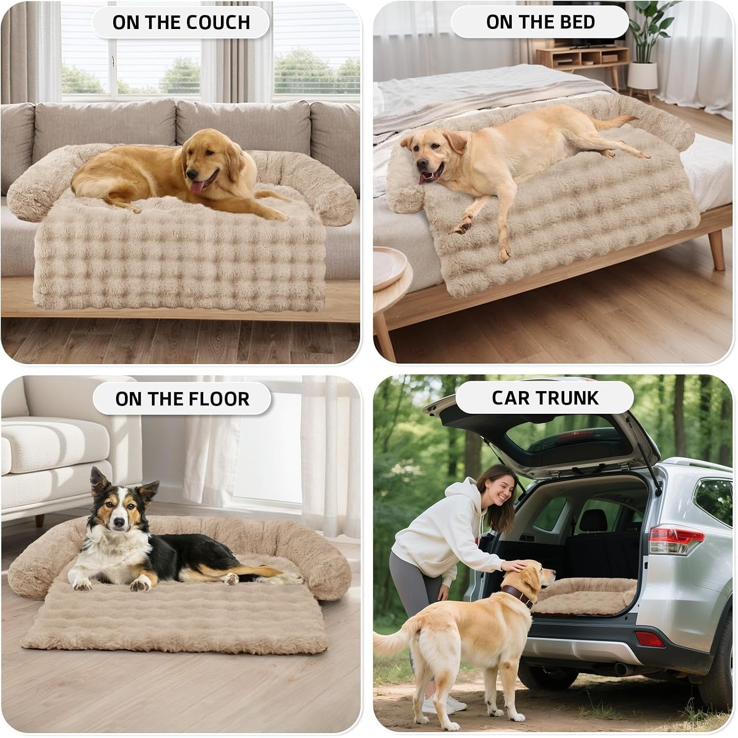 Calming Plush Dog Couch Cover, Washable Sofa Protector Mat - PetOhPets