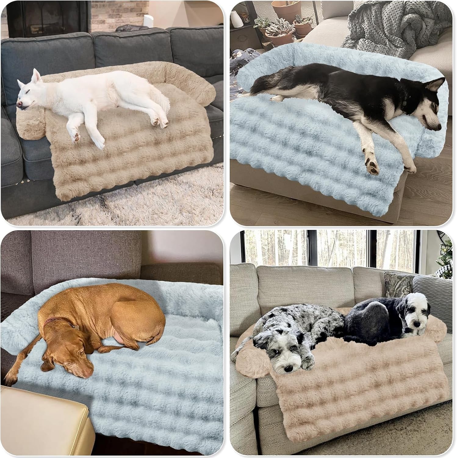 Calming Plush Dog Couch Cover, Washable Sofa Protector Mat - PetOhPets