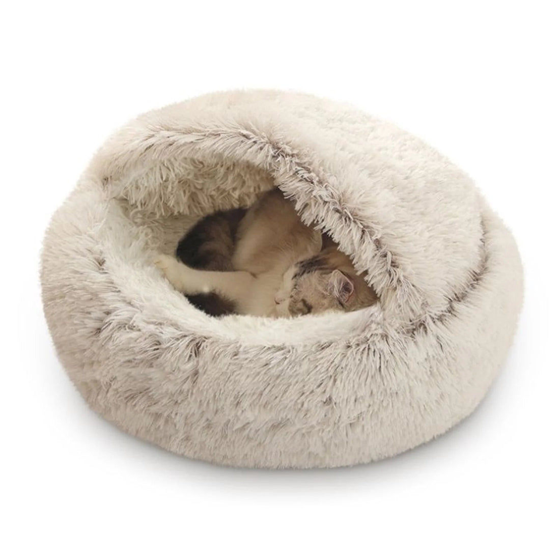 Cat Bed round Plush Hooded Cat Bed Cave, for Indoor Cats or Small Dog Beds, Calming Pet Beds Calm Anti-Nxiety Dog Bed, Waterproof Bottom Washable (16"X16") - PetOhPets