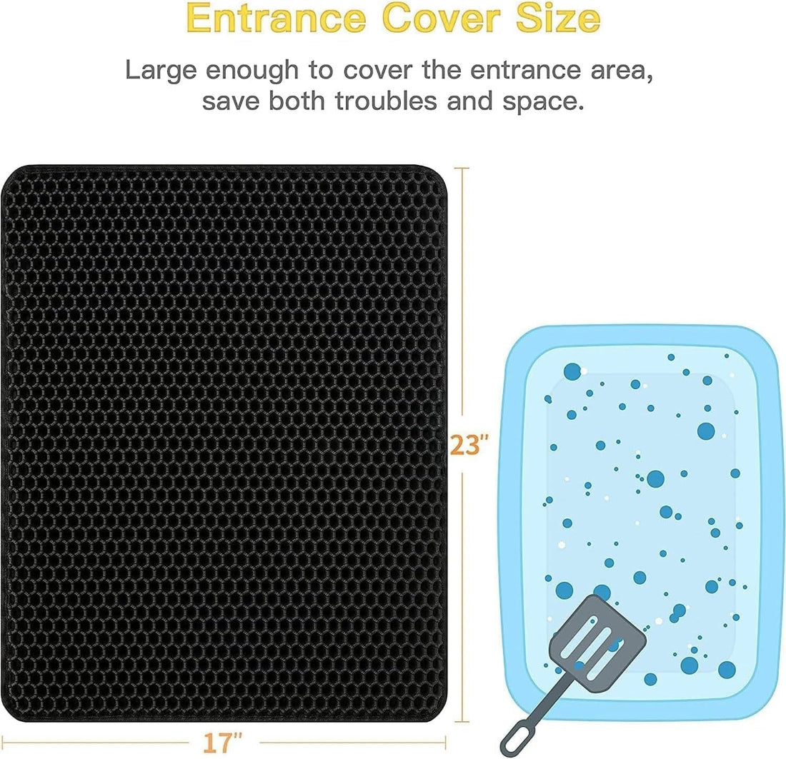 Cat Litter Mat Litter Box Mat, EVA Honeycomb Double Layer Design, Urine & Waterproof, Scatter Control Kitty Litter Mat, Less Waste, Easier to Clean,Washable, Black - PetOhPets