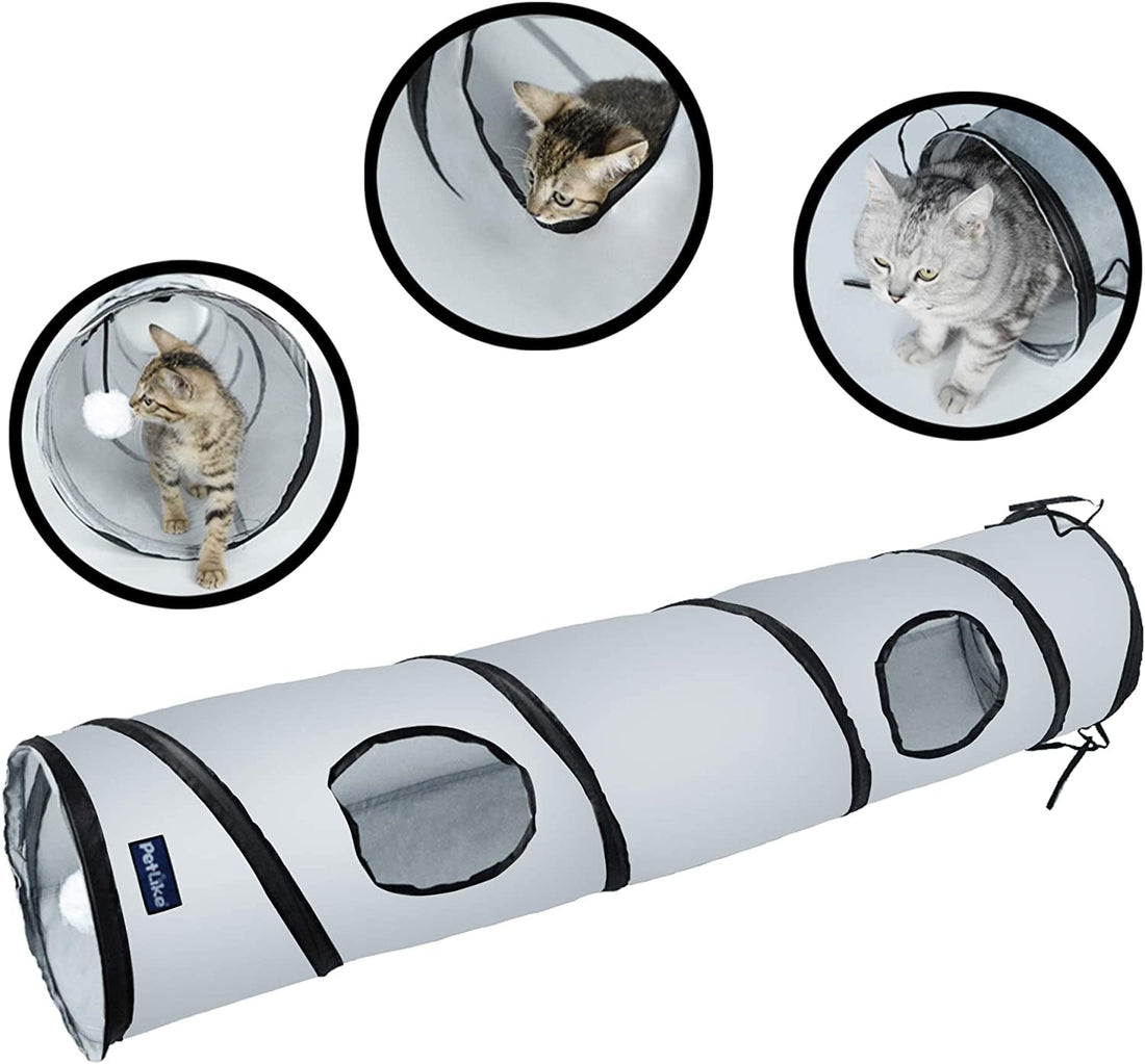 Cat Tunnel for Indoor Cats Collapsible Pop-Up Pet Tube Peek Hole Hideaway Play Toys for Cats with Ball - PetOhPets