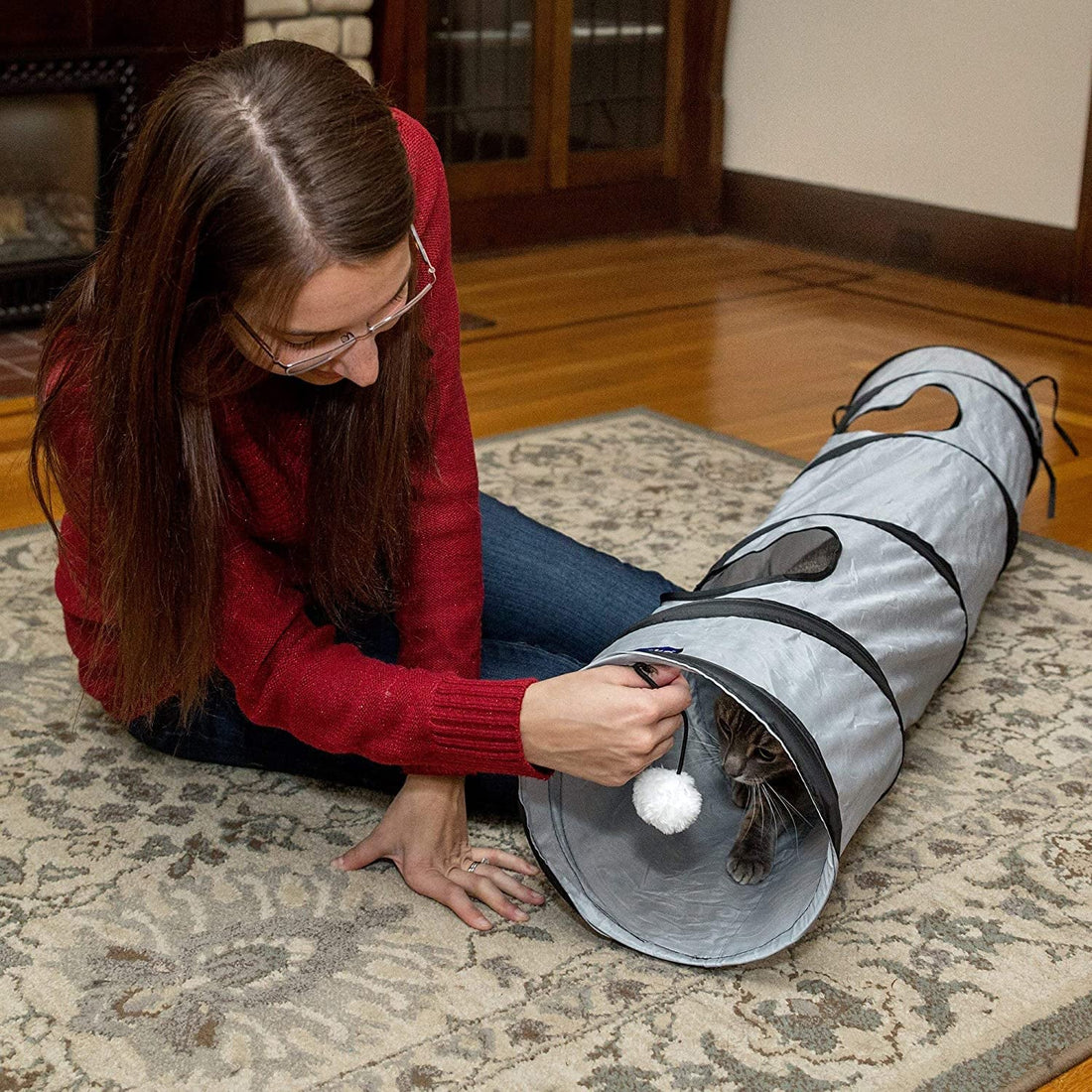 Cat Tunnel for Indoor Cats Collapsible Pop-Up Pet Tube Peek Hole Hideaway Play Toys for Cats with Ball - PetOhPets