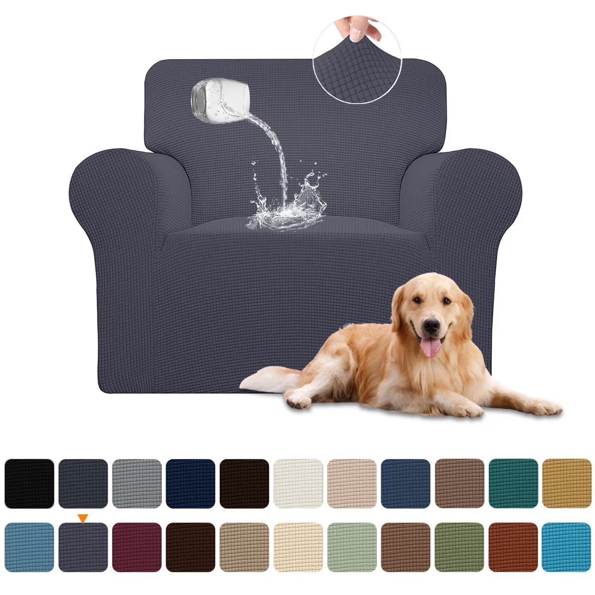 100% Waterproof Sofa Cover Non Slip Couch Cover Stretch Slipcover Leakproof Couch Protector for Kids Dogs Cats Pets, Gray, Chair