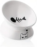 Ceramic Raised Cat Bowls, Slanted Cat Dish Food or Water Bowls, Elevated Porcelain Pet Feeder Bowl Protect Cat'S Spine, Stress Free, Backflow Prevention (White) - PetOhPets