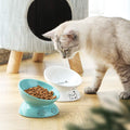 Ceramic Raised Cat Bowls, Slanted Cat Dish Food or Water Bowls, Elevated Porcelain Pet Feeder Bowl Protect Cat'S Spine, Stress Free, Backflow Prevention (White) - PetOhPets