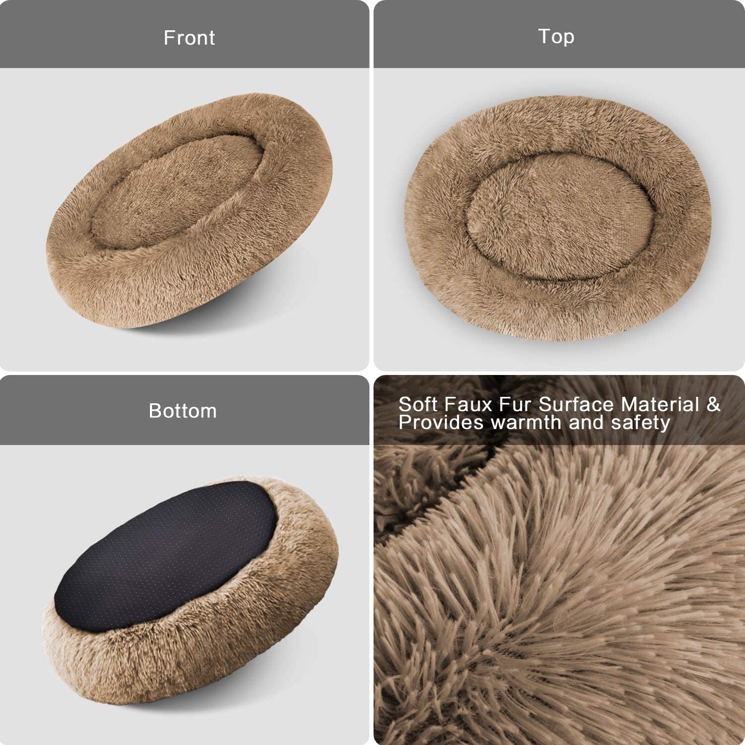 Comfortable round Plush Dog Beds, Calming Dog Bed for Small Medium and Large Dogs - XL - PetOhPets