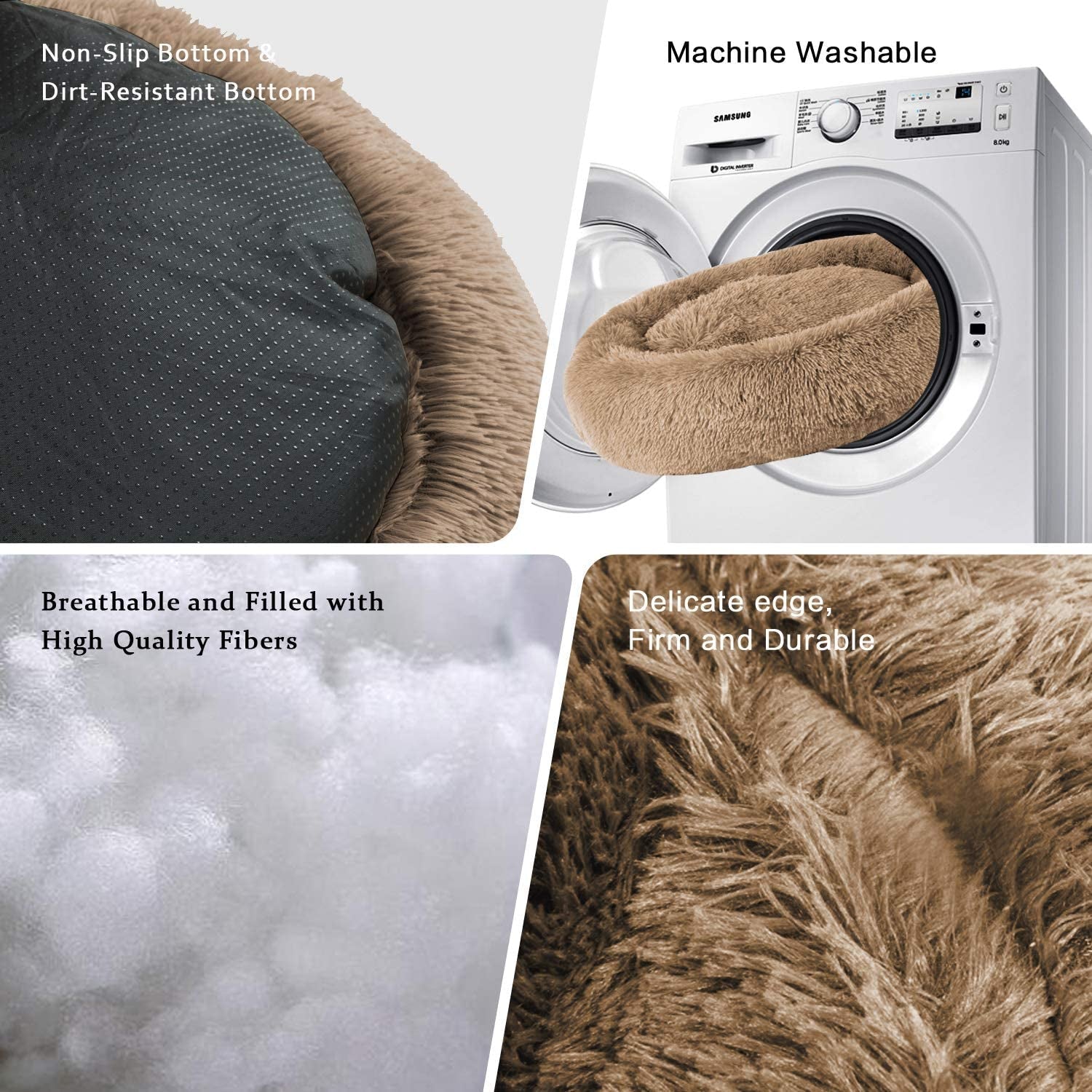 Comfortable round Plush Dog Beds, Calming Dog Bed for Small Medium and Large Dogs - XL - PetOhPets