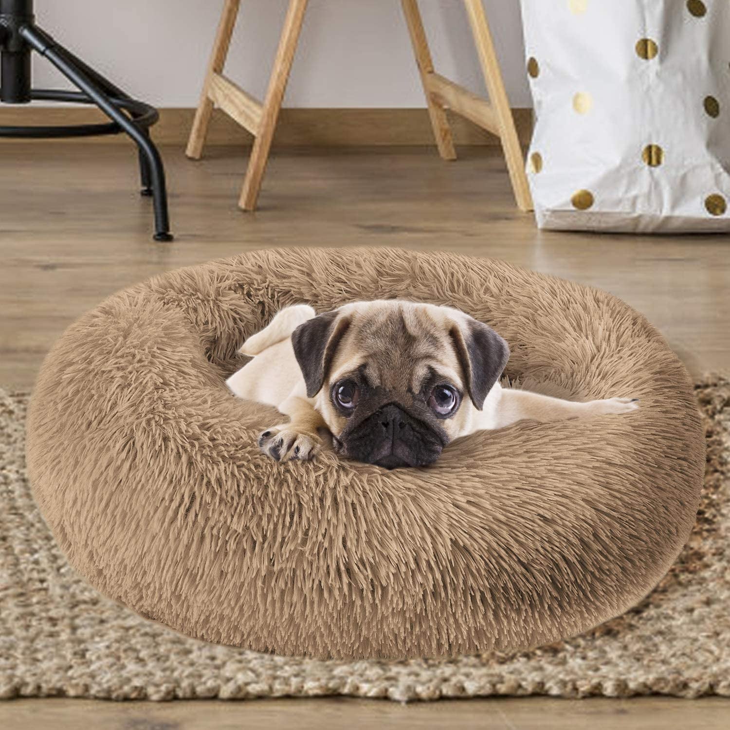 Comfortable round Plush Dog Beds, Calming Dog Bed for Small Medium and Large Dogs - XL - PetOhPets