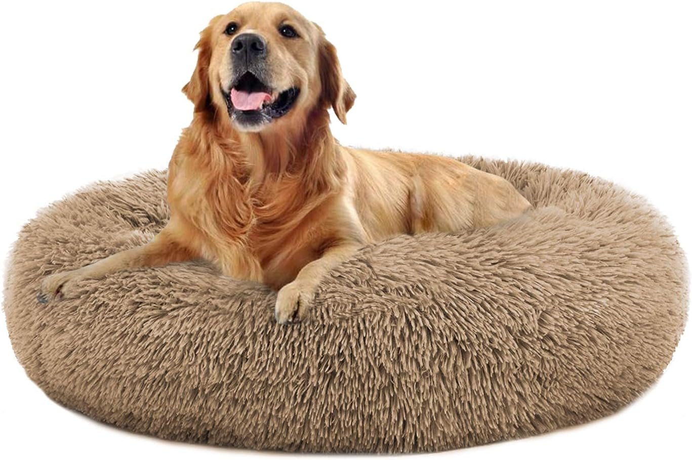 Comfortable round Plush Dog Beds, Calming Dog Bed for Small Medium and Large Dogs - XL - PetOhPets