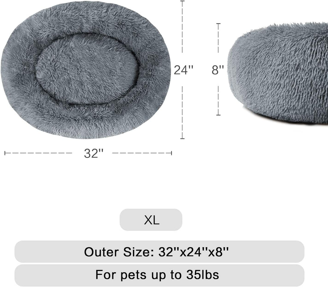 Cuddler Dog Bed | Soft Faux Fur Surface Material | Donut Pillow Bed, Machine Washable | Non - Slip Bottom | Delicate Edge - PetOhPets