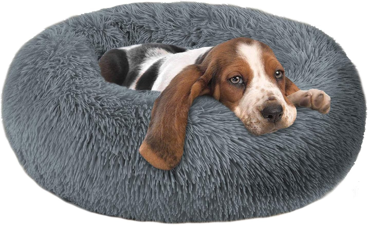 Cuddler Dog Bed | Soft Faux Fur Surface Material | Donut Pillow Bed, Machine Washable | Non - Slip Bottom | Delicate Edge - PetOhPets