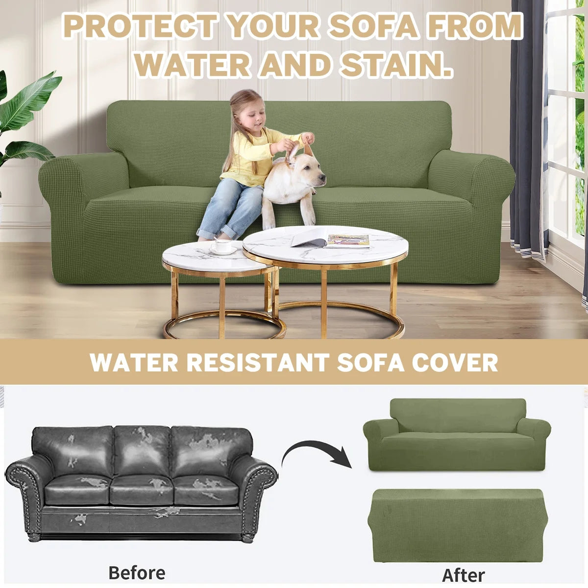 100% Waterproof Sofa Cover Non Slip Couch Cover Stretch Slipcover Leakproof Couch Protector for Kids Dogs Cats Pets, Olive Green, Sofa