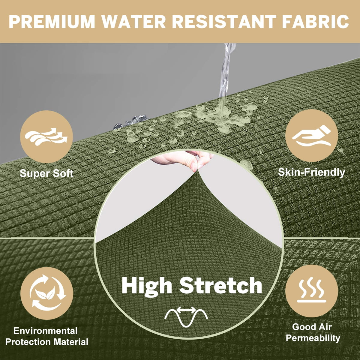 100% Waterproof Sofa Cover Non Slip Couch Cover Stretch Slipcover Leakproof Couch Protector for Kids Dogs Cats Pets, Olive Green, Sofa