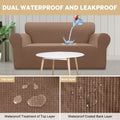 100% Waterproof Sofa Cover Non Slip Couch Cover Stretch Slipcover Leakproof Couch Protector for Kids Dogs Cats Pets, Light Coffee, Oversized Sofa