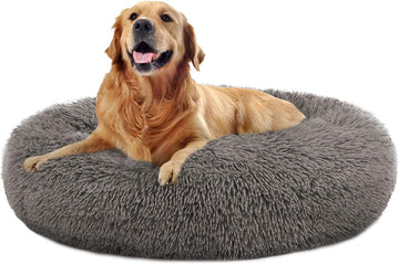 Calming Donut Pet Bed, Faux Fur Self-Warming Cuddler, Comfortable round Plush Dog & Cat Beds for Large, Medium Dogs and Cats (24''/32''/36''/44'')