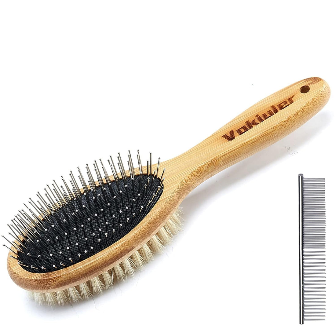 Dog Brush Cat Brush, Double Sided Bristle and Pin Pet Brush for Dog Grooming, Real Boar Bristle Shedding Brush with Bamboo Handle for Long Short Hair, 2 Pack Dog Comb, White - PetOhPets
