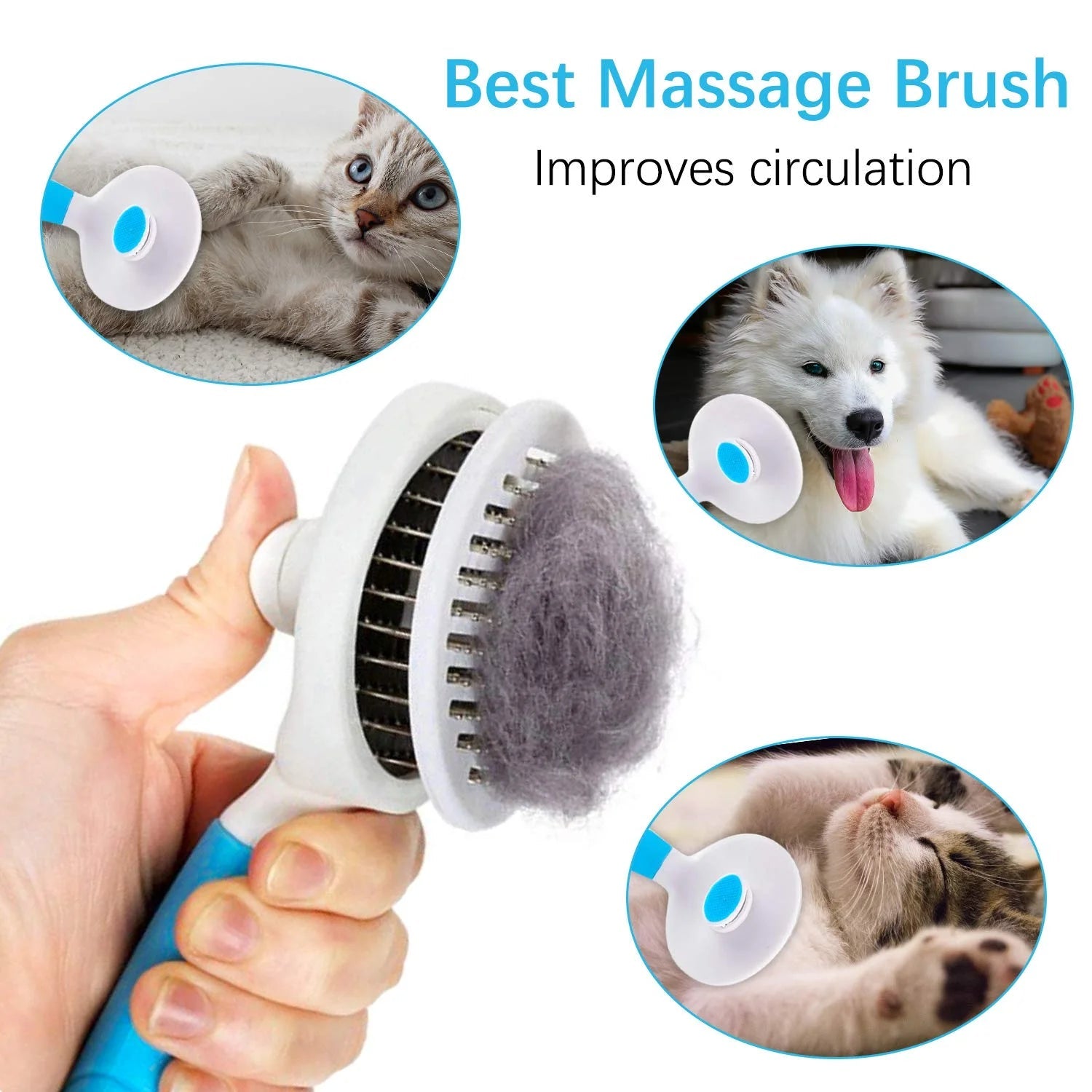 Dog & Cat Grooming Brush, Self Cleaning Slicker Brushes for Dogs Cats Pet Grooming Brush Tool Gently Removes Loose Undercoat, Mats Tangled Hair Slicker Brush for Pet with Flea Comb - PetOhPets