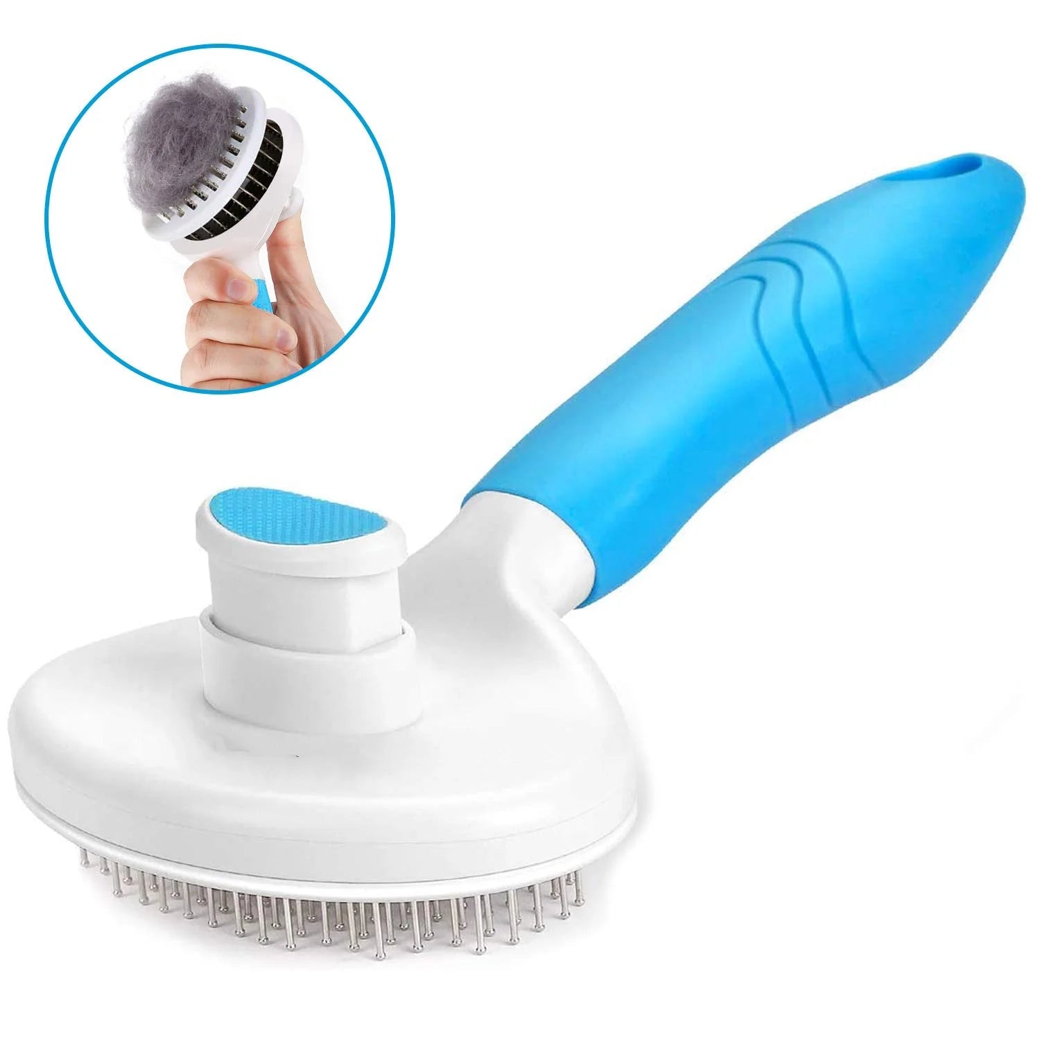 Dog & Cat Grooming Brush, Self Cleaning Slicker Brushes for Dogs Cats Pet Grooming Brush Tool Gently Removes Loose Undercoat, Mats Tangled Hair Slicker Brush for Pet with Flea Comb - PetOhPets