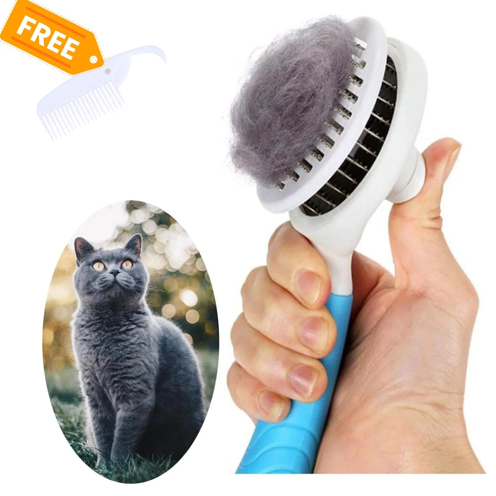 Dog & Cat Grooming Brush, Self Cleaning Slicker Brushes for Dogs Cats Pet Grooming Brush Tool Gently Removes Loose Undercoat, Mats Tangled Hair Slicker Brush for Pet with Flea Comb - PetOhPets