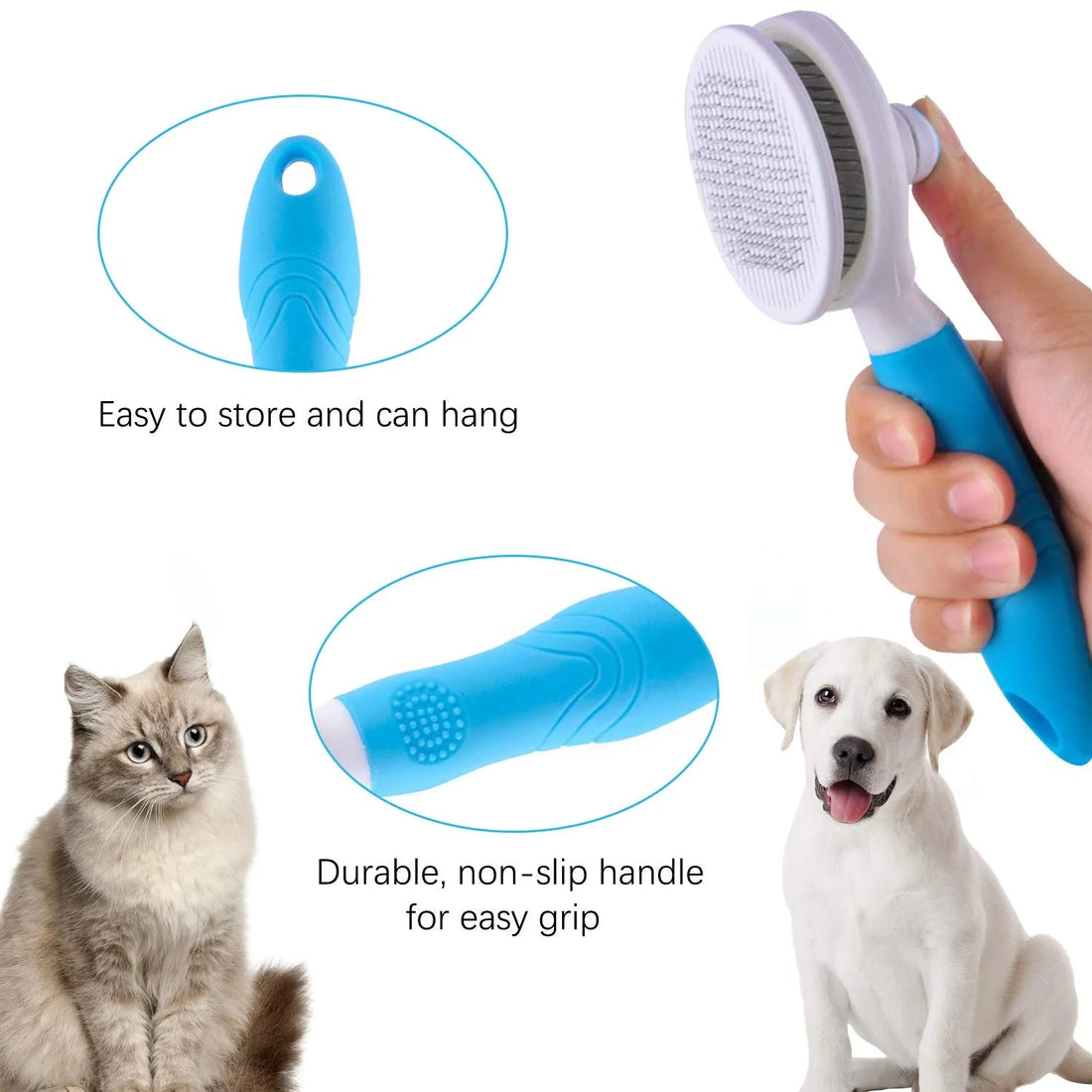 Dog & Cat Grooming Brush, Self Cleaning Slicker Brushes for Dogs Cats Pet Grooming Brush Tool Gently Removes Loose Undercoat, Mats Tangled Hair Slicker Brush for Pet with Flea Comb - PetOhPets