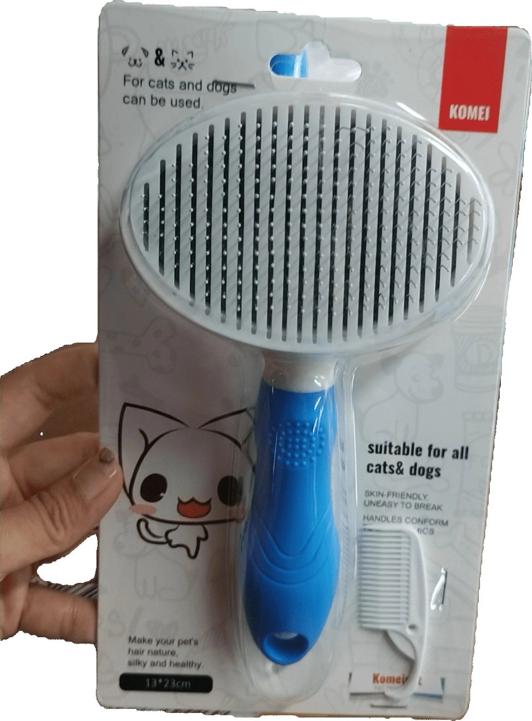 Dog & Cat Grooming Brush, Self Cleaning Slicker Brushes for Dogs Cats Pet Grooming Brush Tool Gently Removes Loose Undercoat, Mats Tangled Hair Slicker Brush for Pet with Flea Comb - PetOhPets