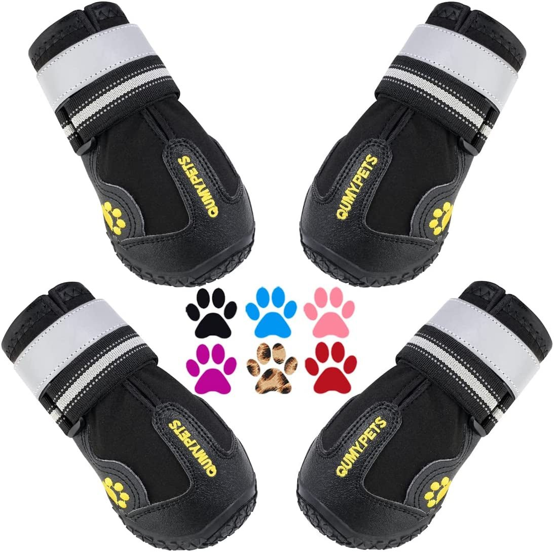 Dog Shoes for Large Dogs, Medium Dog Boots & Paw Protectors for Winter Snowy Day, Summer Hot Pavement, Water-Resistant in Rainy Weather, Outdoor Walking, Indoor Hardfloors Skid-Resistant Sole - PetOhPets
