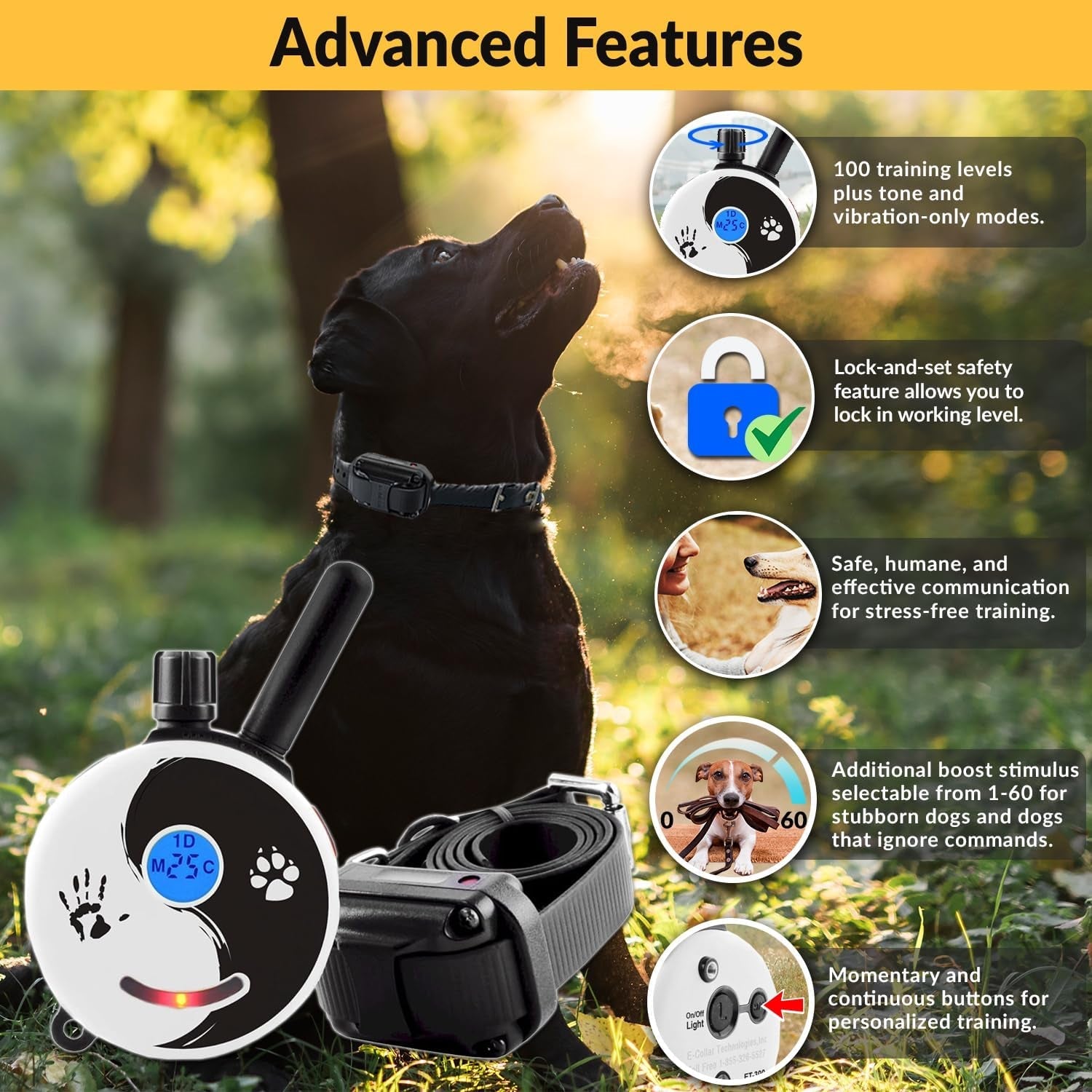 E - Collar Dog Training Collar, Rechargeable Remote + Finger Clicker, for Small to Medium Dogs, Humane Tapping Stimulation, 100 Levels, Tone, Light, 1/2 Mile 1 Dog, Zen - PetOhPets