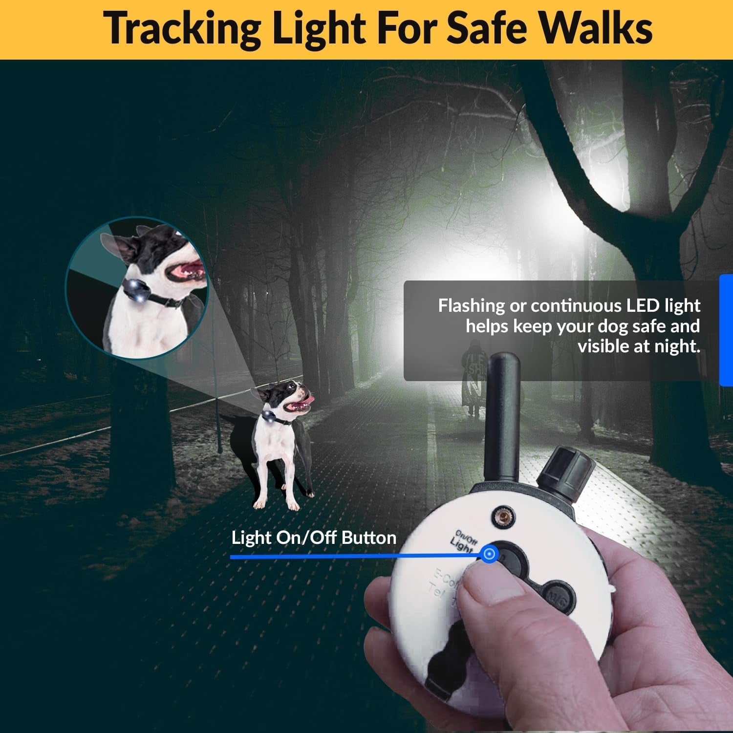 E - Collar Dog Training Collar, Rechargeable Remote + Finger Clicker, for Small to Medium Dogs, Humane Tapping Stimulation, 100 Levels, Tone, Light, 1/2 Mile 1 Dog, Zen - PetOhPets