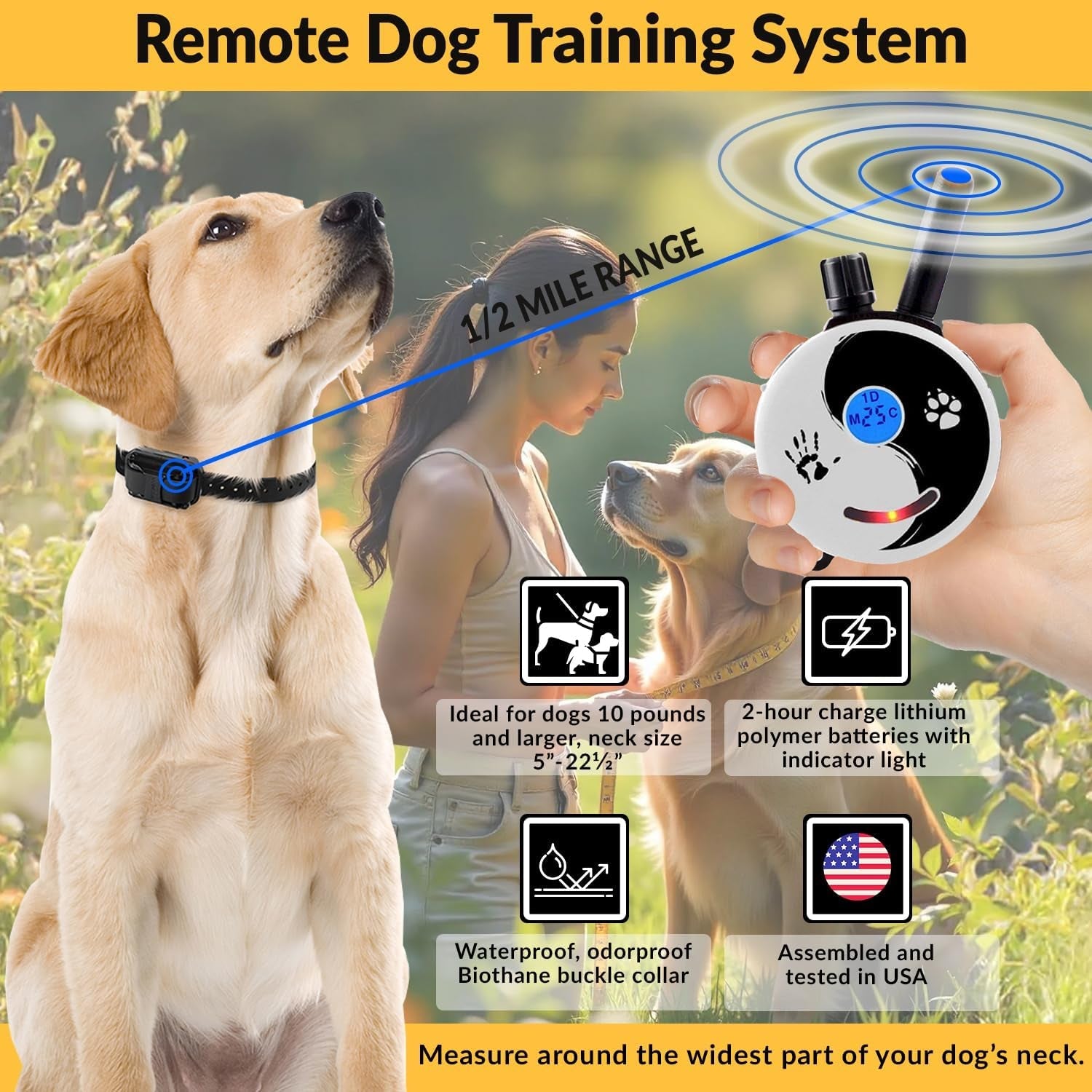 E - Collar Dog Training Collar, Rechargeable Remote + Finger Clicker, for Small to Medium Dogs, Humane Tapping Stimulation, 100 Levels, Tone, Light, 1/2 Mile 1 Dog, Zen - PetOhPets