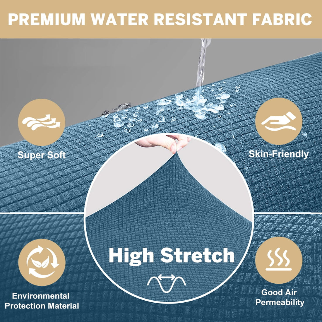 100% Waterproof Sofa Cover Non Slip Couch Cover Stretch Slipcover Leakproof Couch Protector for Kids Dogs Cats Pets, Dust Blue, Sofa