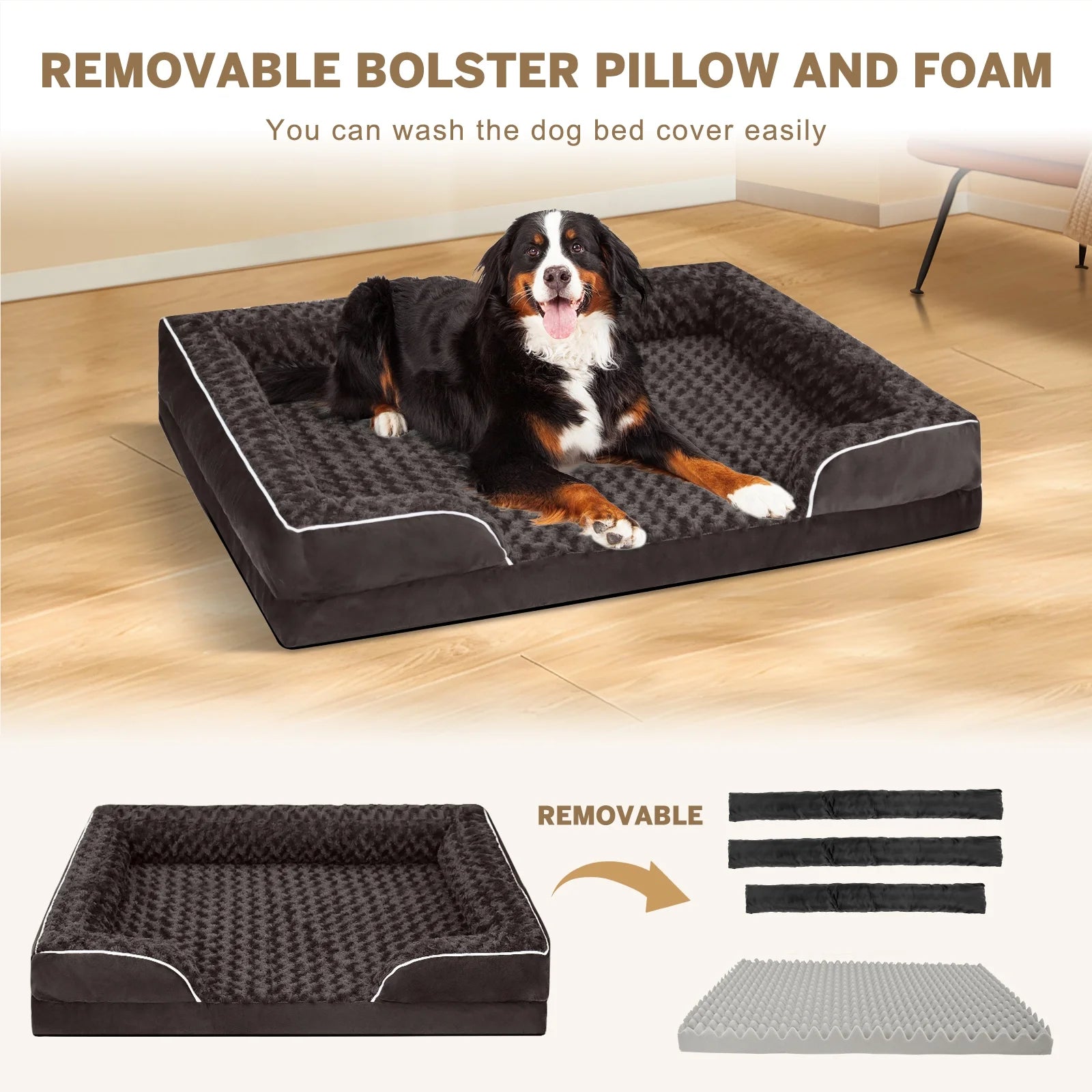 Dog Bed for Medium Small Dogs Waterproof Orthopedic Dog Sofa Bed Non Slip Pet Couch with Removable Washable Cover Supportive Foam M to XXL, Brown