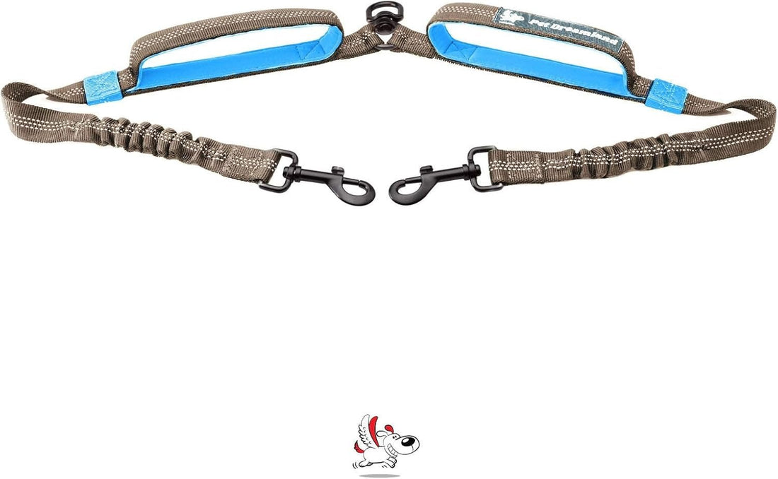 Exquisite Leash Coupler for Two Large Dogs with Tangle-Free Swivel. Dual Dog Attachment, Smooth Walks Guaranteed. You Will Absolutely Love This Amazing Gear for 2 Dogs (Grey & Blue) - PetOhPets