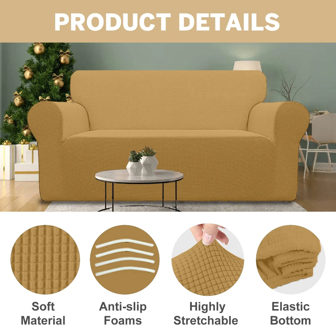100% Waterproof Sofa Cover Non Slip Couch Cover Stretch Slipcover Leakproof Couch Protector for Kids Dogs Cats Pets, Ginger, Sofa
