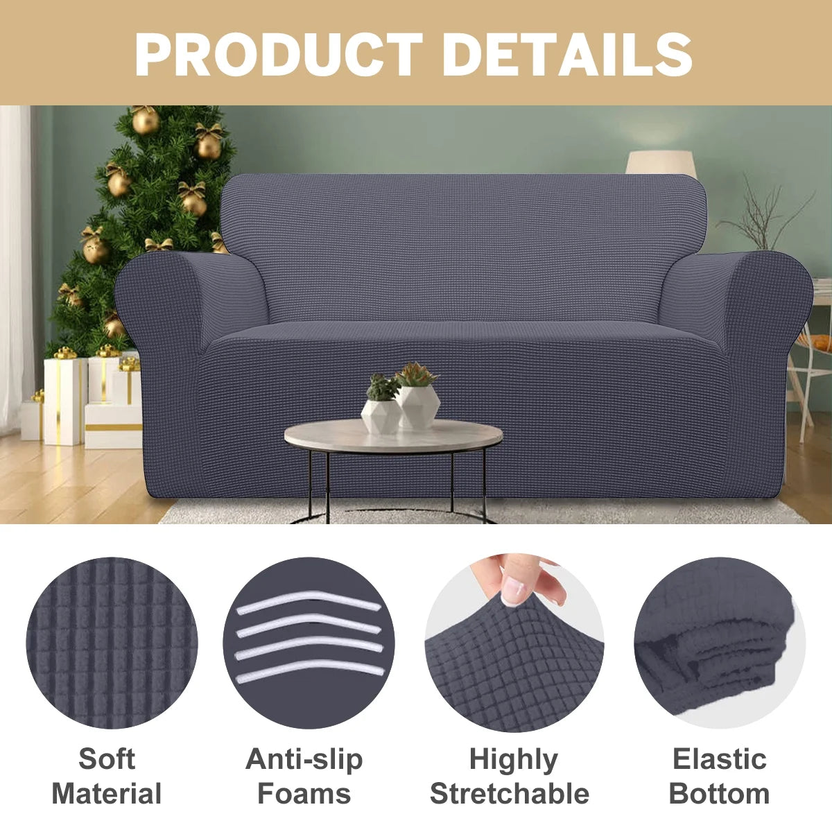 100% Waterproof Sofa Cover Non Slip Couch Cover Stretch Slipcover Leakproof Couch Protector for Kids Dogs Cats Pets, Gray, Oversized Sofa