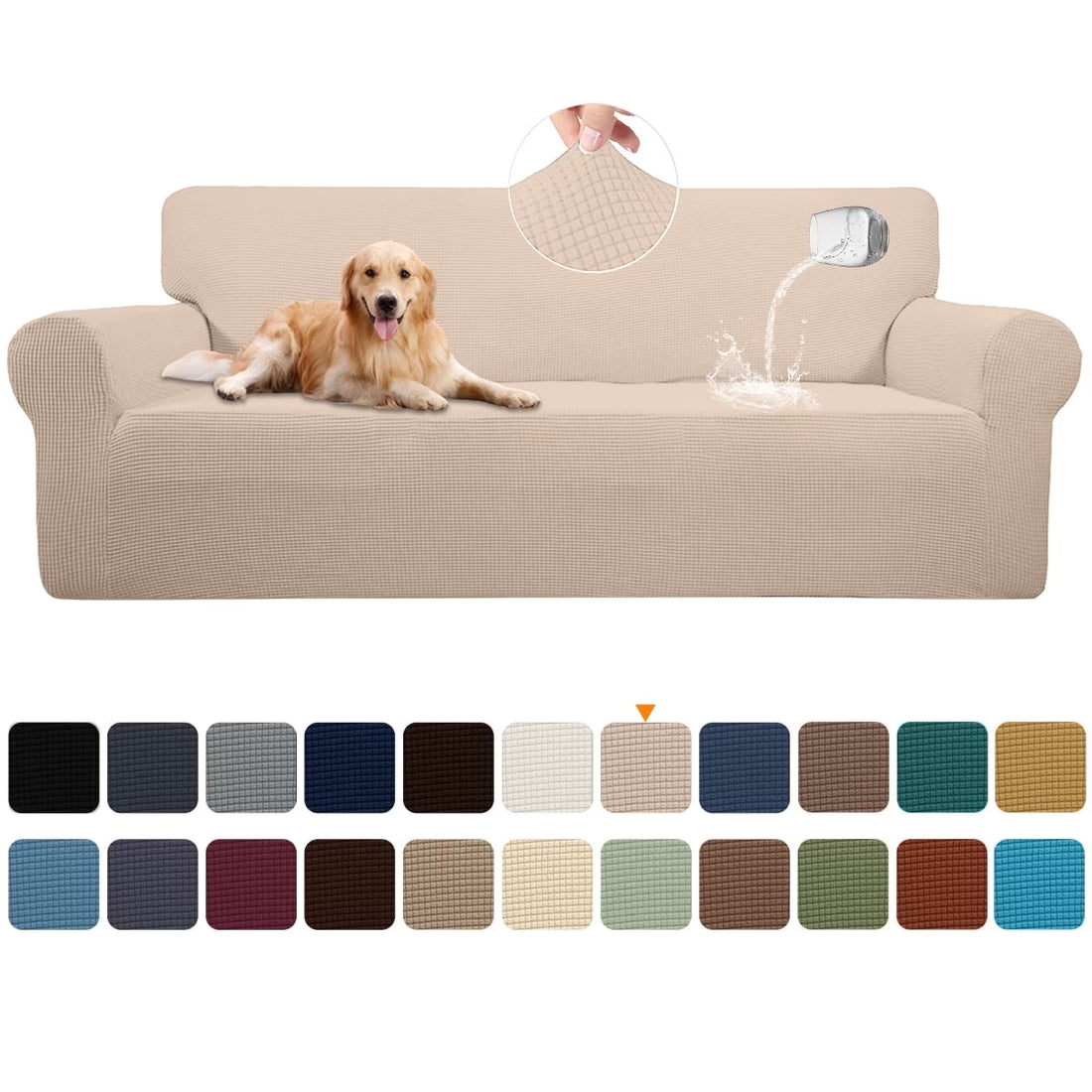 100% Waterproof Sofa Cover Non Slip Couch Cover Stretch Slipcover Leakproof Couch Protector for Kids Dogs Cats Pets, Taupe, Sofa