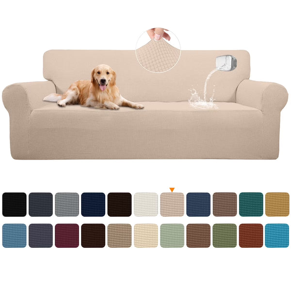 100% Waterproof Sofa Cover Non Slip Couch Cover Stretch Slipcover Leakproof Couch Protector for Kids Dogs Cats Pets, Taupe, Sofa