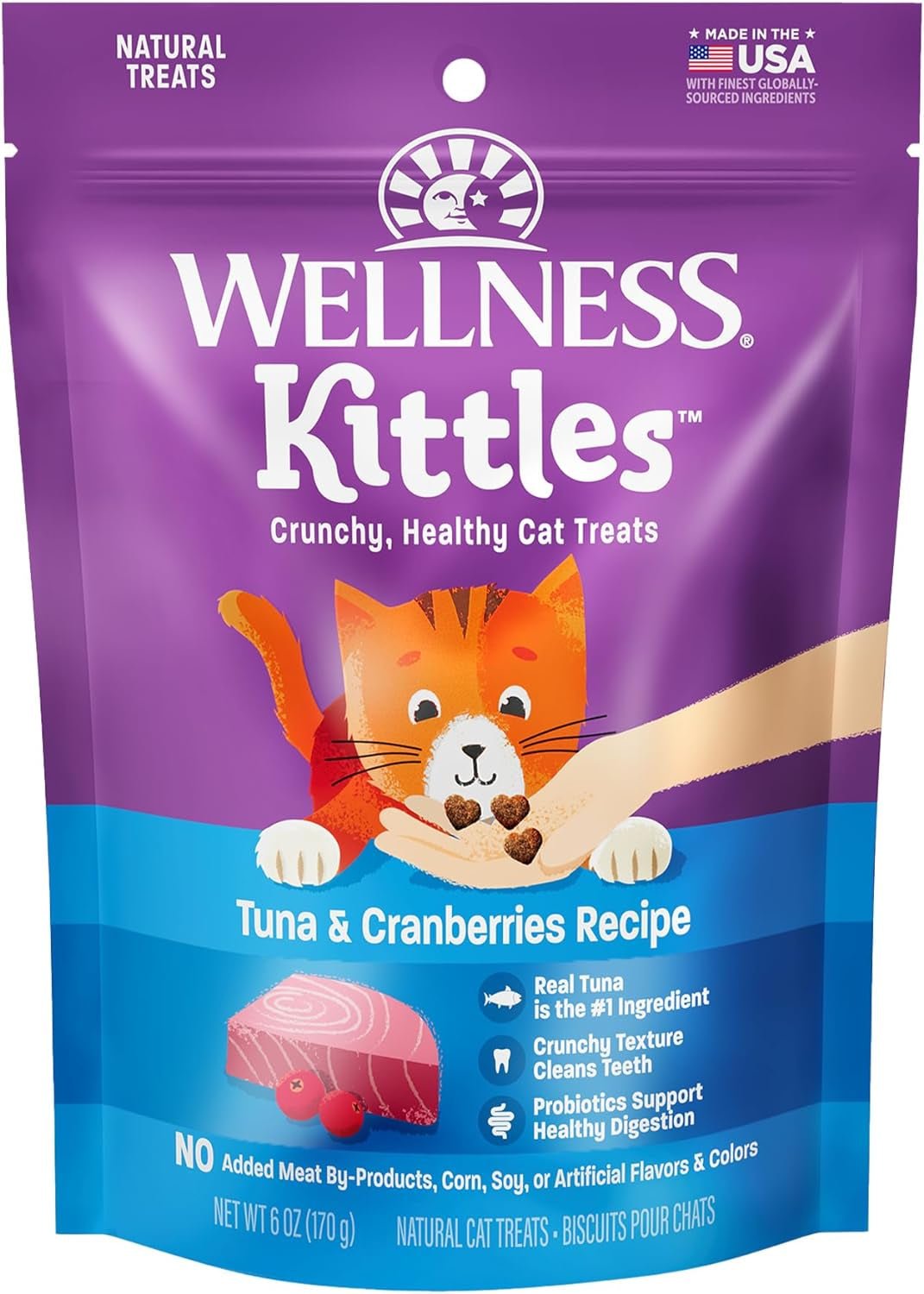 Kittles Crunchy Natural Grain Free Cat Treats, Tuna & Cranberries Recipe, All Life Stages, 6 - Ounce Bag - PetOhPets