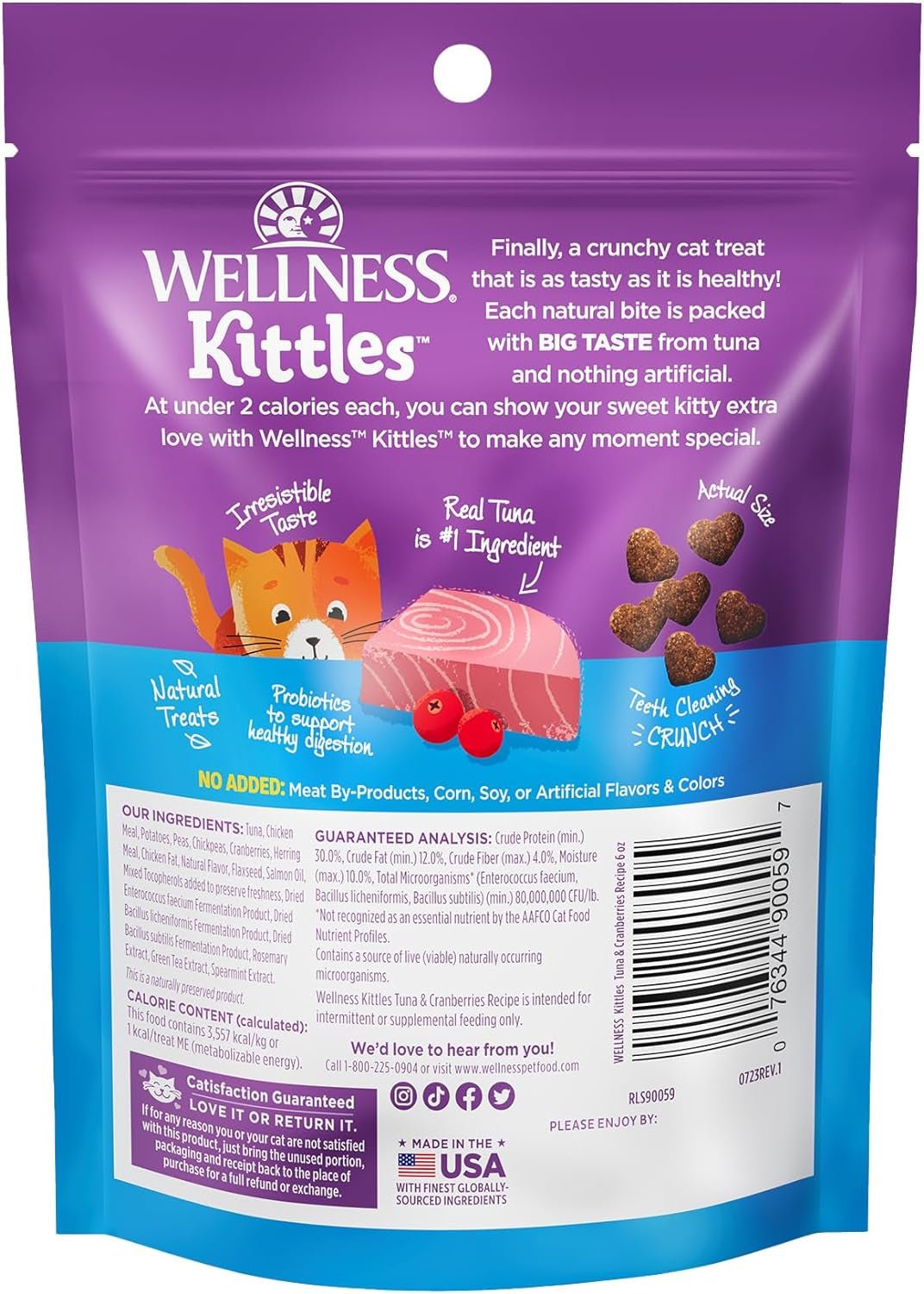 Kittles Crunchy Natural Grain Free Cat Treats, Tuna & Cranberries Recipe, All Life Stages, 6 - Ounce Bag - PetOhPets