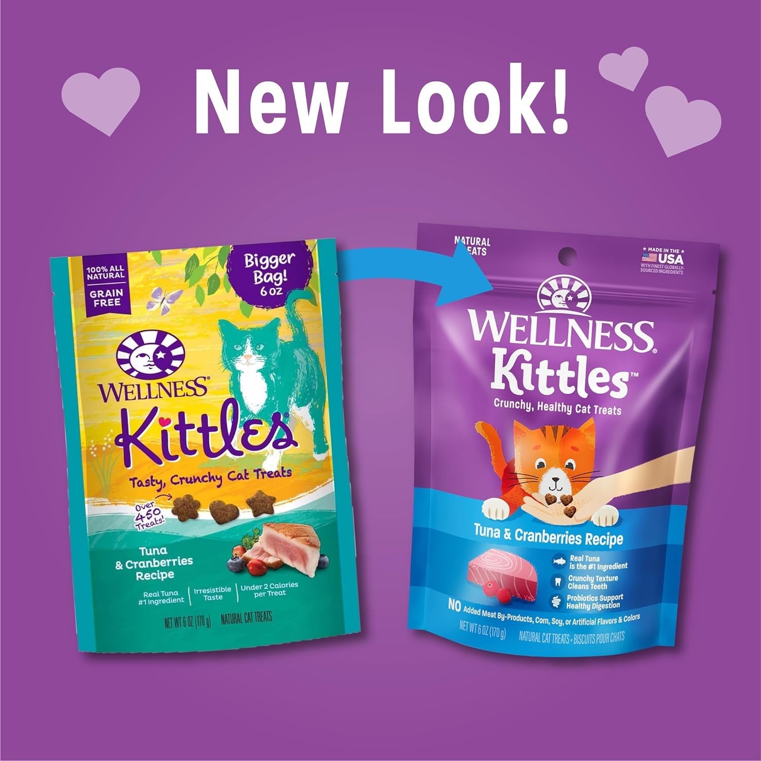 Kittles Crunchy Natural Grain Free Cat Treats, Tuna & Cranberries Recipe, All Life Stages, 6 - Ounce Bag - PetOhPets