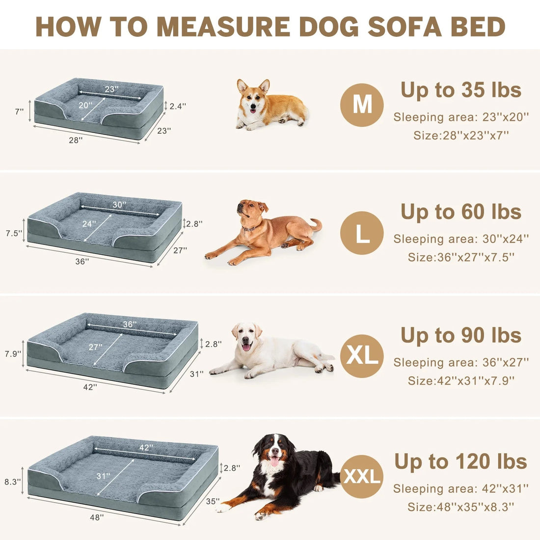 Large Dog Bed for Extra Large Dogs Waterproof Orthopedic Dog Sofa Bed Non Slip Pet Couch with Removable Washable Cover Supportive Foam M to XXL, Gray - PetOhPets